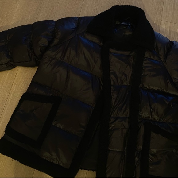 Black Sherpa Puffer Moto Jacket - Picture 2 of 2